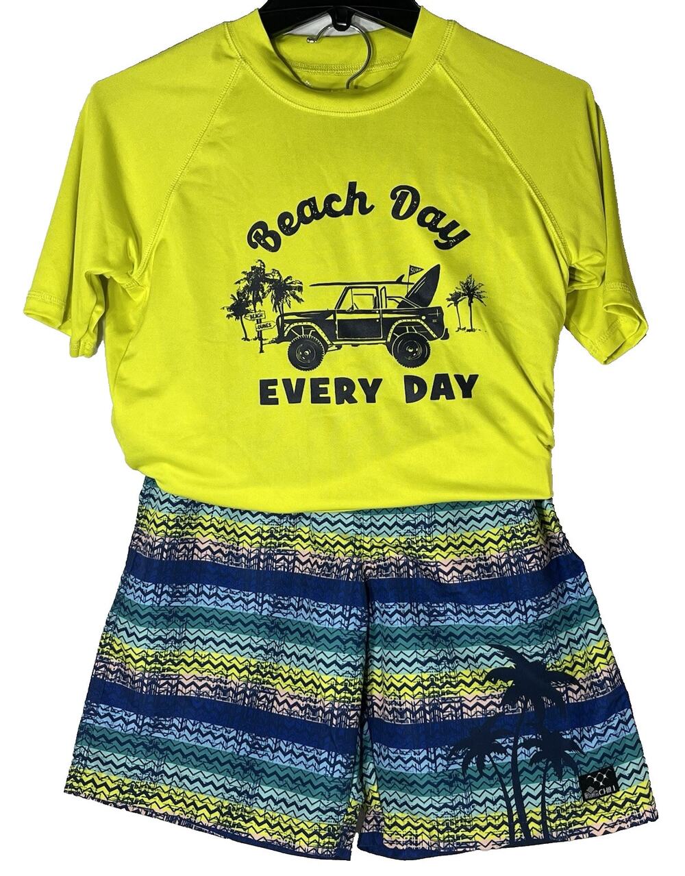 Big Chill Boys Neon Yellow Graphic Swim Set 2pc Size 14